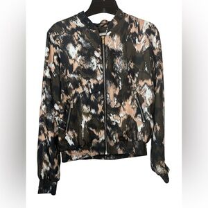 H&M Women's Black and Tan Satin Abstract Print Bomber Jacket